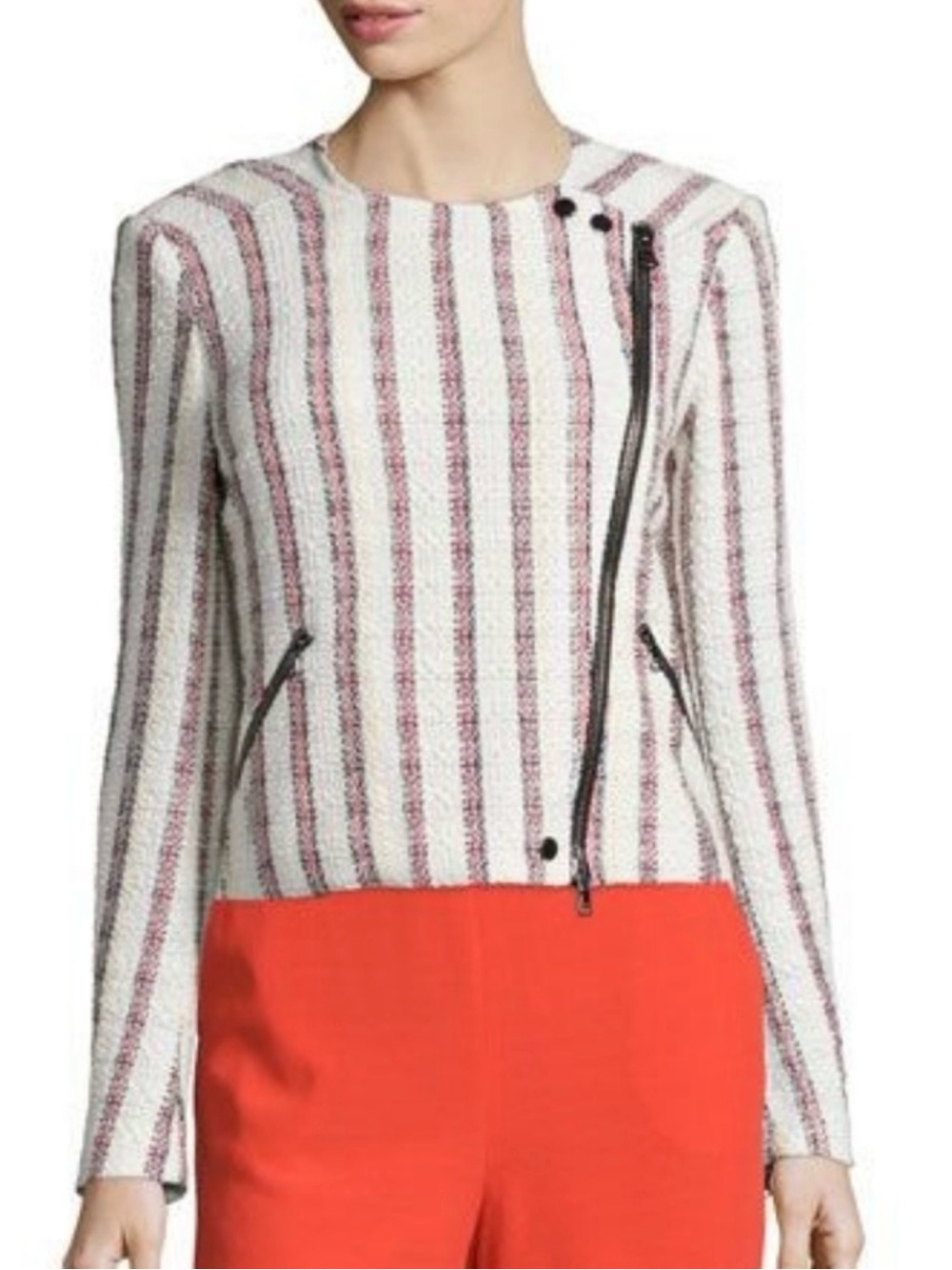 VERONICA BEARD Mara Striped Tweed Moto Jacket Size 2 Women’s